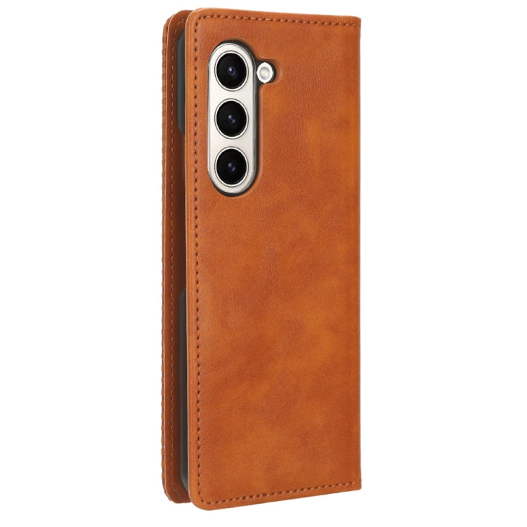 For Samsung Galaxy Z Fold6 Magnetic Buckle Retro Texture Leather Phone Case