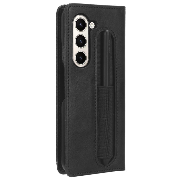 For Samsung Galaxy Z Fold6 with Pen Slot Magnetic Buckle Retro Texture Leather Phone Case