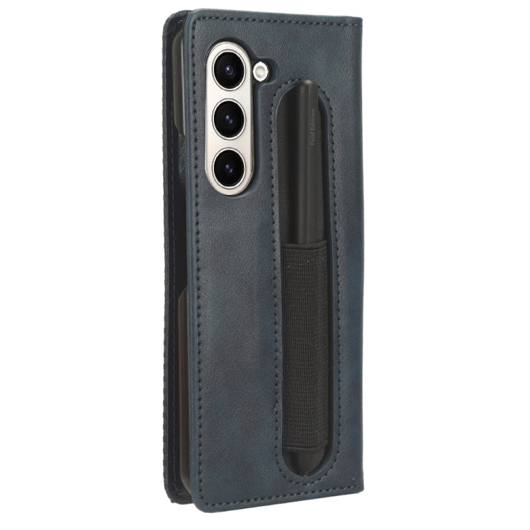 For Samsung Galaxy Z Fold6 with Pen Slot Magnetic Buckle Retro Texture Leather Phone Case