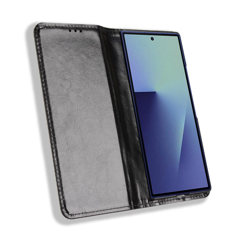 For Samsung Galaxy Z Fold7 with Pen Slot Magnetic Buckle Retro Texture Leather Phone Case