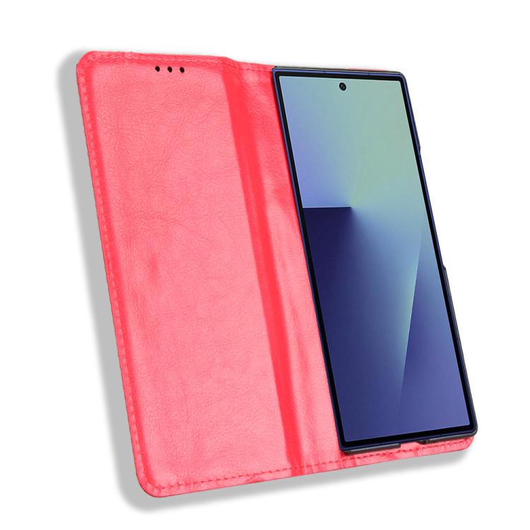 For Samsung Galaxy Z Fold7 with Pen Slot Magnetic Buckle Retro Texture Leather Phone Case
