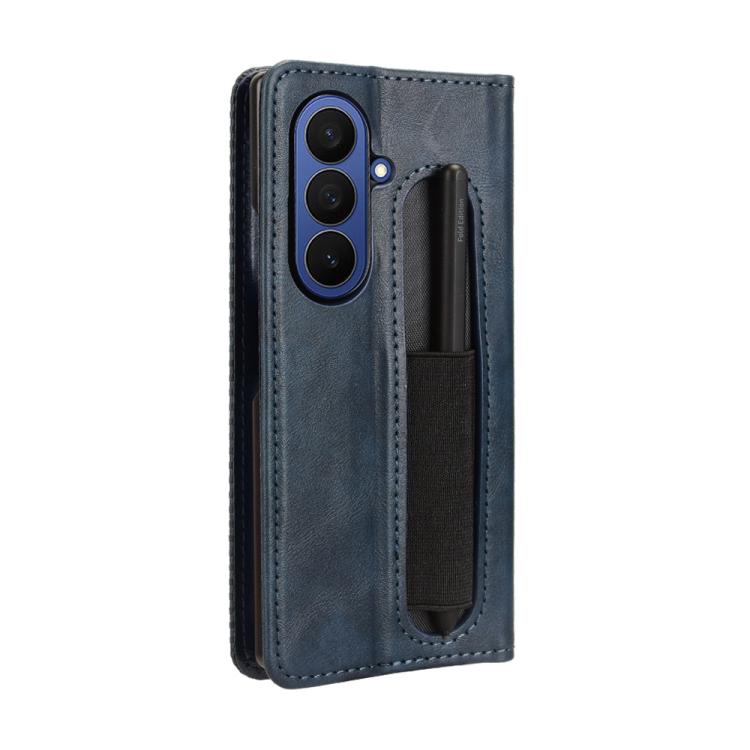 For Samsung Galaxy Z Fold7 with Pen Slot Magnetic Buckle Retro Texture Leather Phone Case