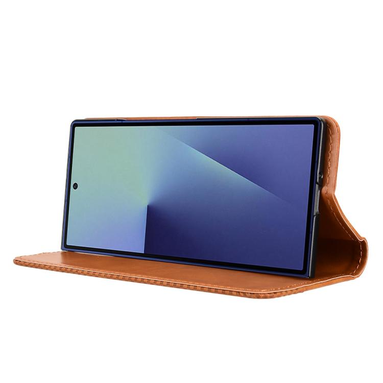 For Samsung Galaxy Z Fold7 with Pen Slot Magnetic Buckle Retro Texture Leather Phone Case