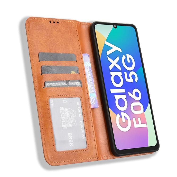 For Samsung Galaxy F06 5G / M06 5G Magnetic Buckle Retro Texture Leather Phone Case