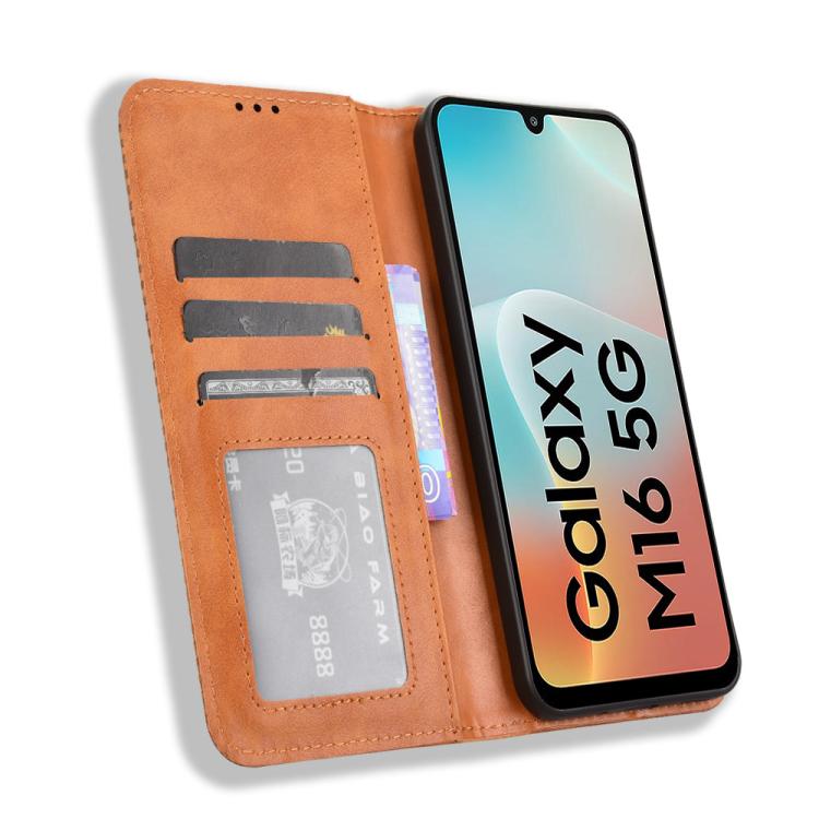 For Samsung Galaxy F16 5G / M16 5G Magnetic Buckle Retro Texture Leather Phone Case