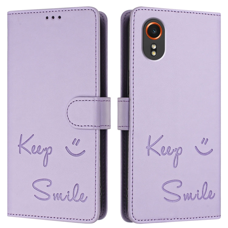 For Samsung Galaxy XCover 7 Smile Embossing RFID Leather Phone Case