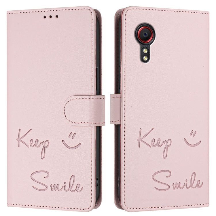 For Samsung Galaxy XCover 5 Smile Embossing RFID Leather Phone Case