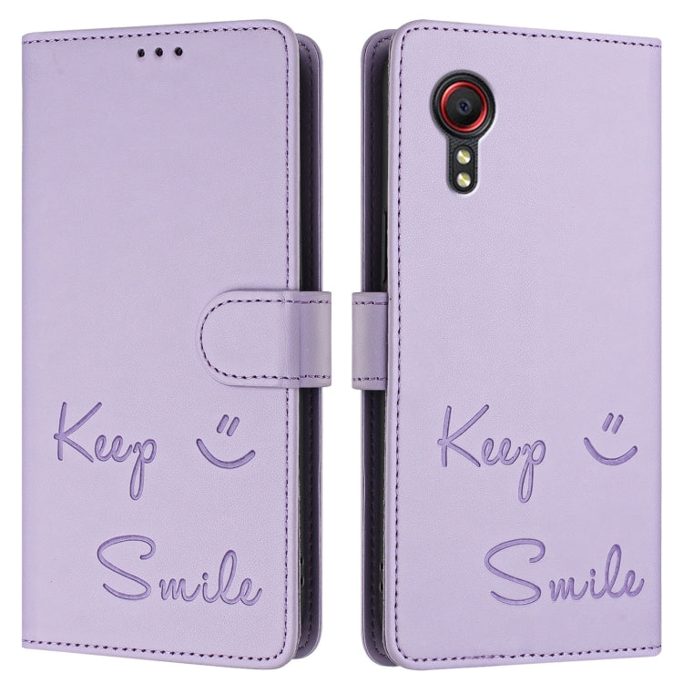 For Samsung Galaxy XCover 5 Smile Embossing RFID Leather Phone Case