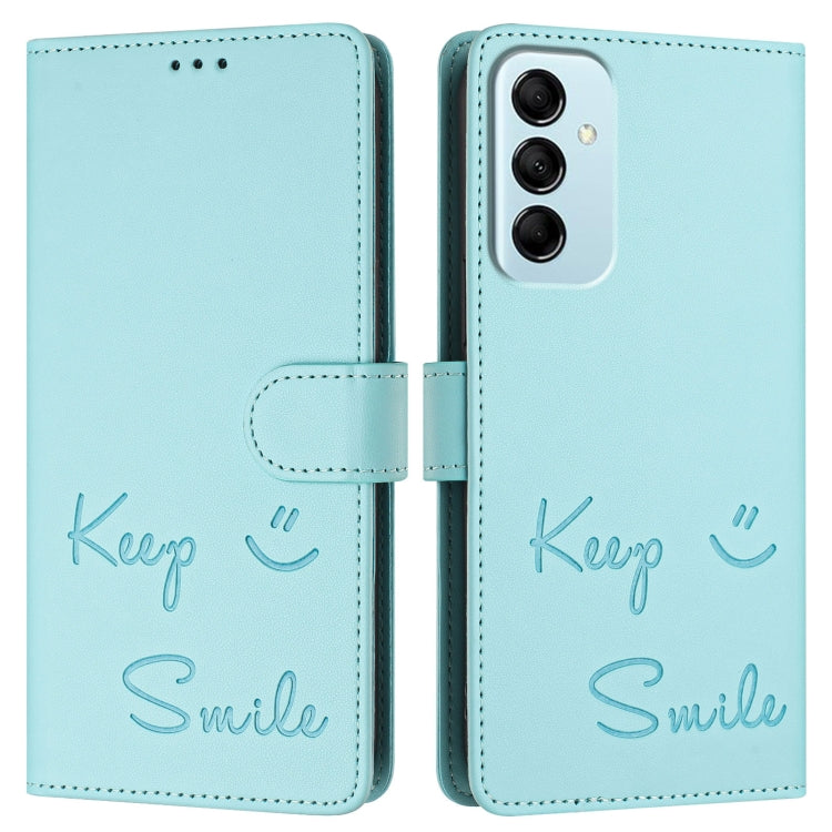 For Samsung Galaxy M14 5G Global Smile Embossing RFID Leather Phone Case