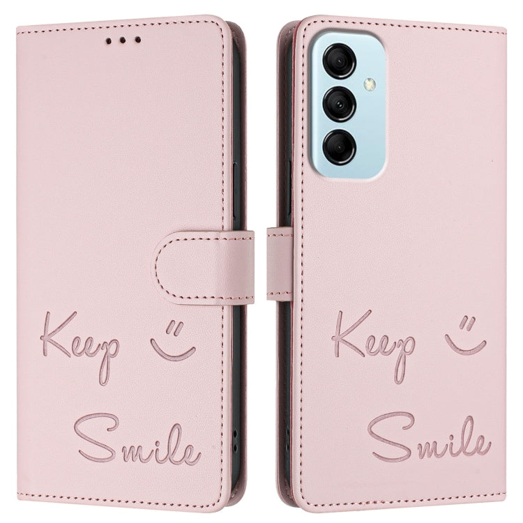 For Samsung Galaxy M14 5G Global Smile Embossing RFID Leather Phone Case