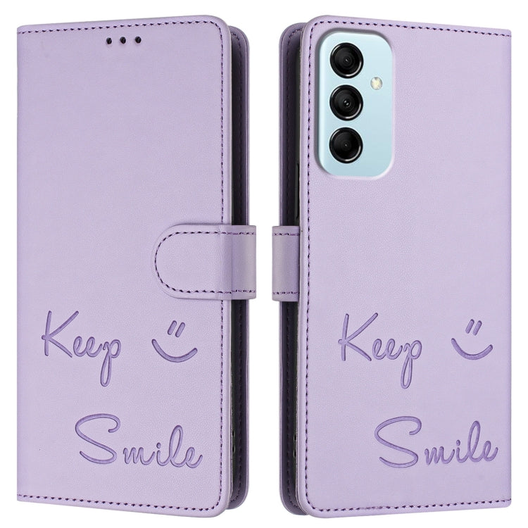 For Samsung Galaxy M14 5G Global Smile Embossing RFID Leather Phone Case