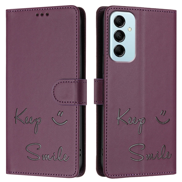 For Samsung Galaxy M14 5G Global Smile Embossing RFID Leather Phone Case