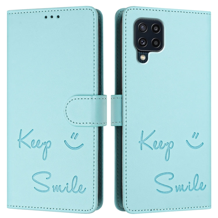 For Samsung Galaxy M32 4G / M22 Smile Embossing RFID Leather Phone Case