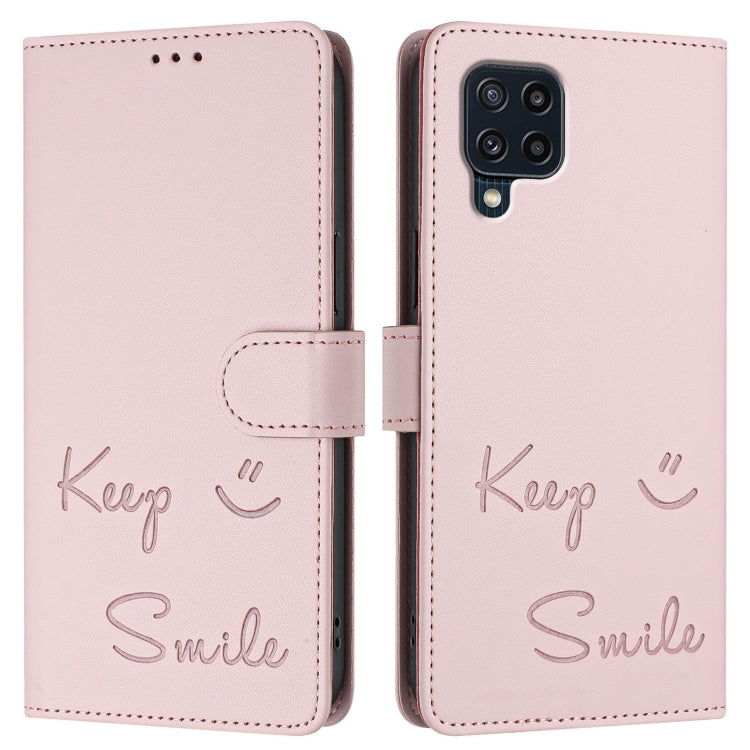 For Samsung Galaxy M32 4G / M22 Smile Embossing RFID Leather Phone Case
