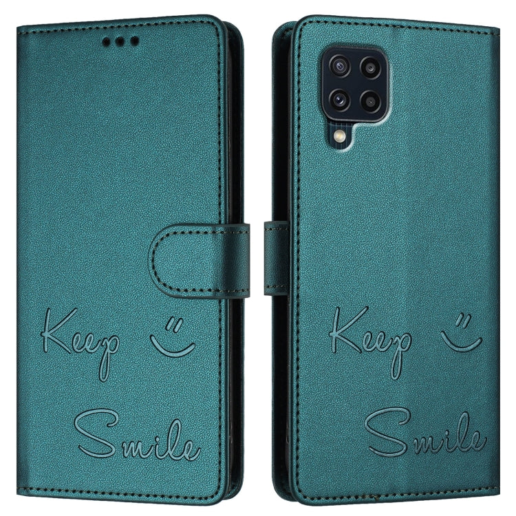 For Samsung Galaxy M32 4G / M22 Smile Embossing RFID Leather Phone Case