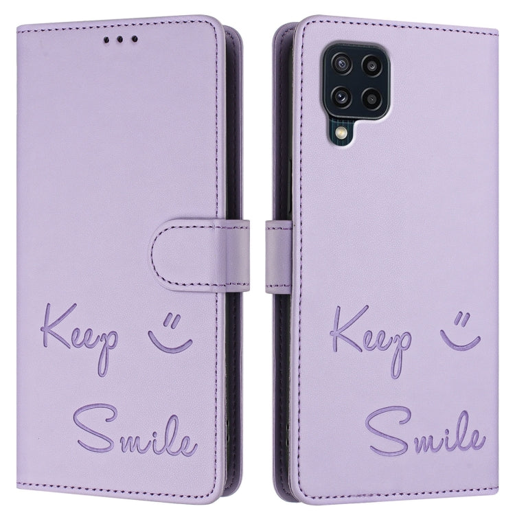 For Samsung Galaxy M32 4G / M22 Smile Embossing RFID Leather Phone Case