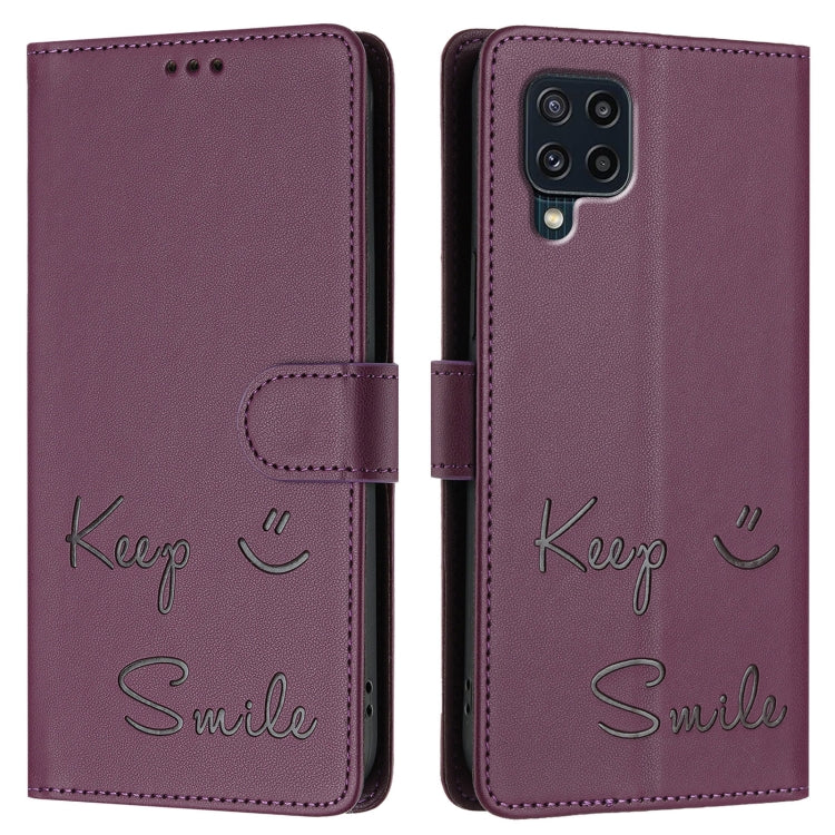 For Samsung Galaxy M32 4G / M22 Smile Embossing RFID Leather Phone Case