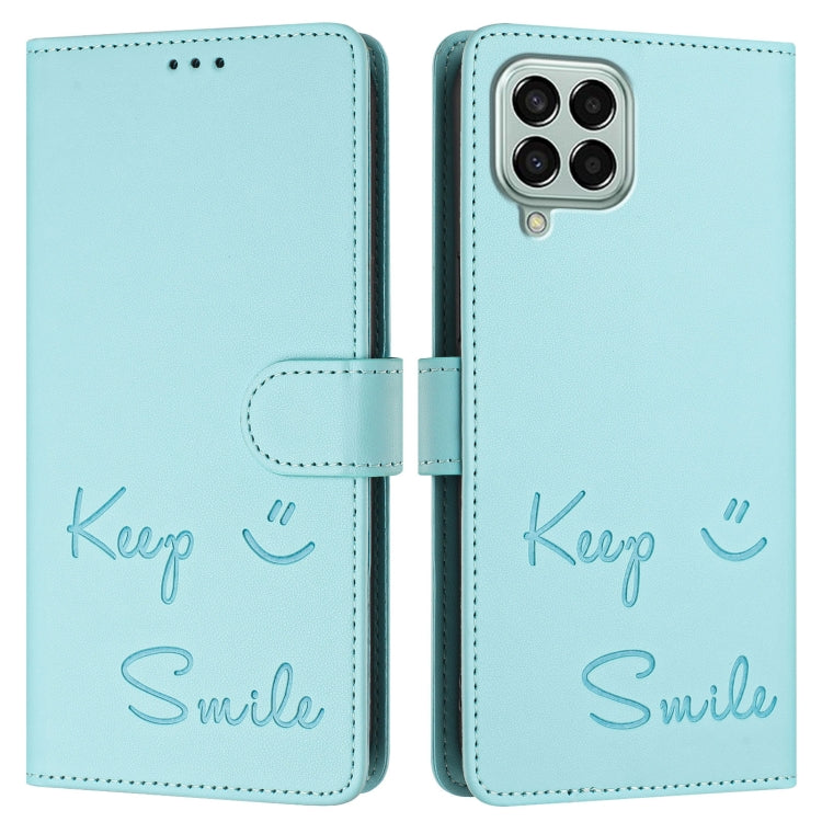 For Samsung Galaxy M33 5G Global Smile Embossing RFID Leather Phone Case