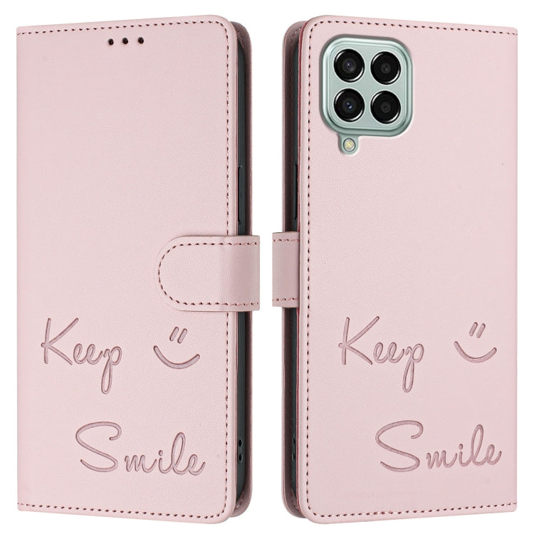 For Samsung Galaxy M33 5G Global Smile Embossing RFID Leather Phone Case