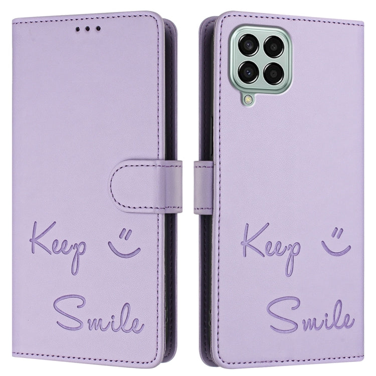 For Samsung Galaxy M33 5G Global Smile Embossing RFID Leather Phone Case