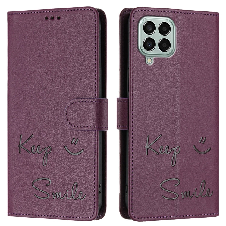 For Samsung Galaxy M33 5G Global Smile Embossing RFID Leather Phone Case