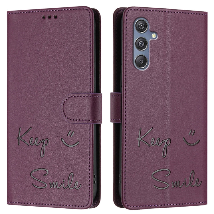For Samsung Galaxy M34 5G / F34 5G Smile Embossing RFID Leather Phone Case