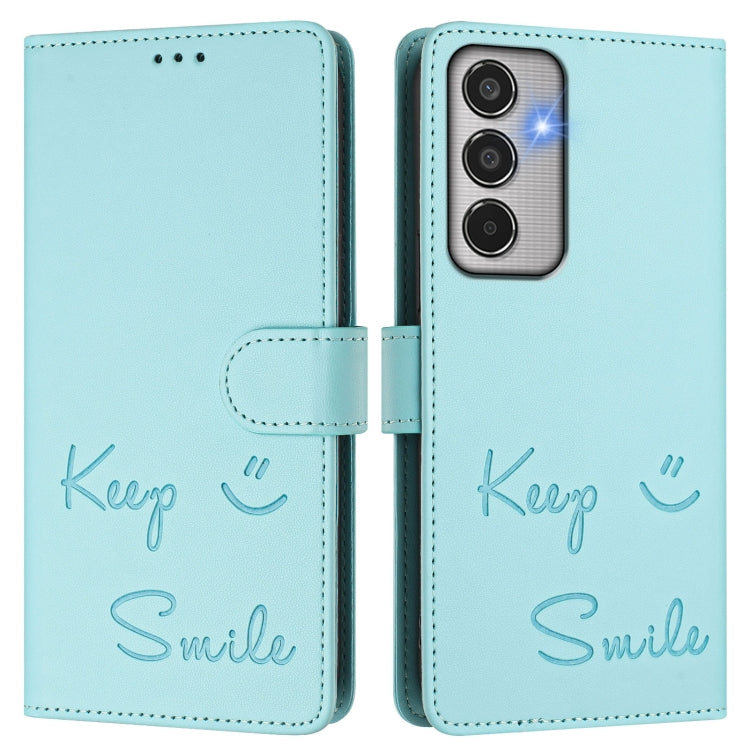For Samsung Galaxy M35 Smile Embossing RFID Leather Phone Case