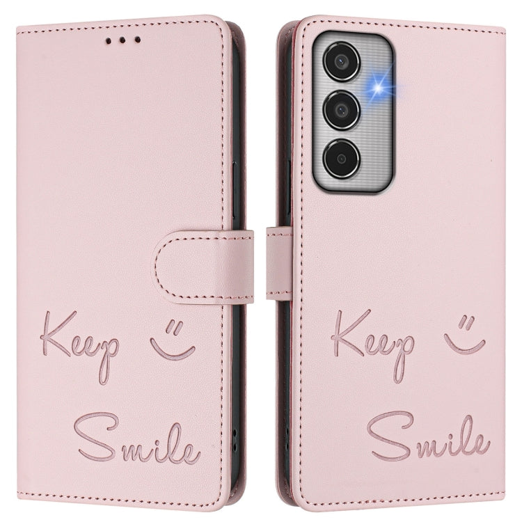 For Samsung Galaxy M35 Smile Embossing RFID Leather Phone Case