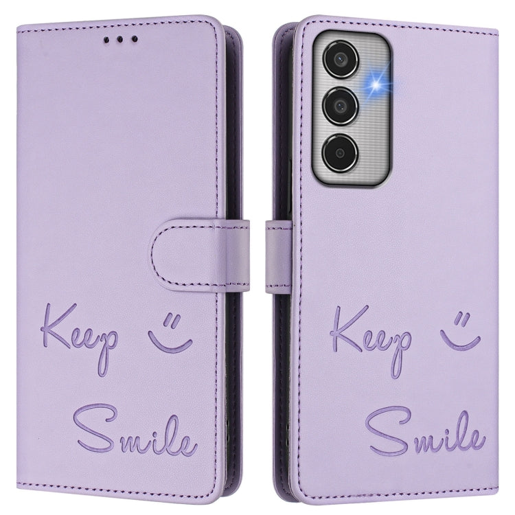 For Samsung Galaxy M35 Smile Embossing RFID Leather Phone Case