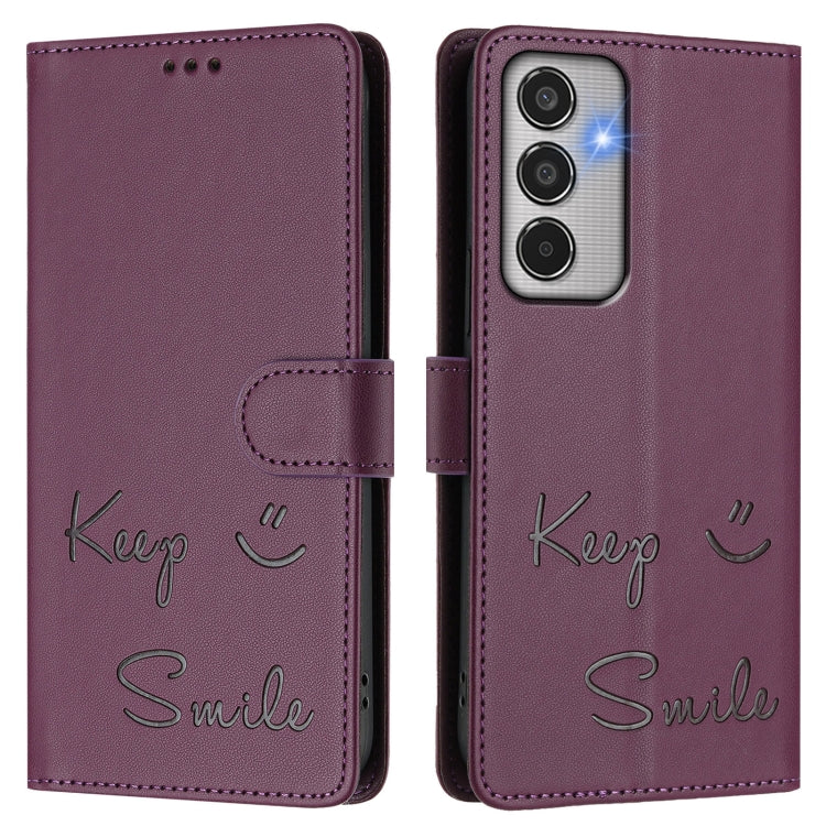 For Samsung Galaxy M35 Smile Embossing RFID Leather Phone Case