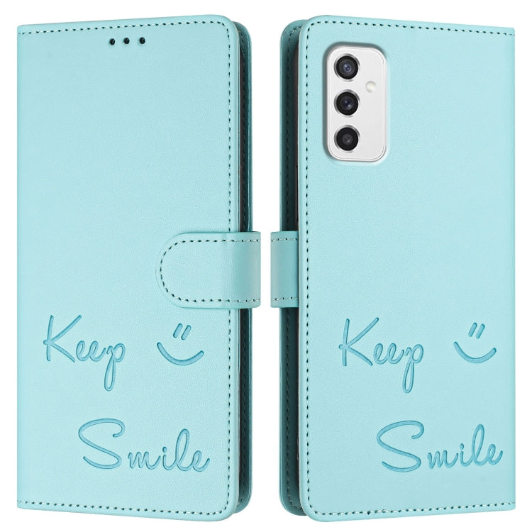For Samsung Galaxy M52 5G Smile Embossing RFID Leather Phone Case