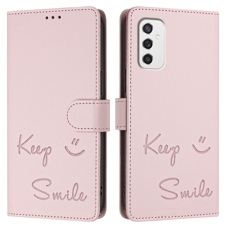 For Samsung Galaxy M52 5G Smile Embossing RFID Leather Phone Case