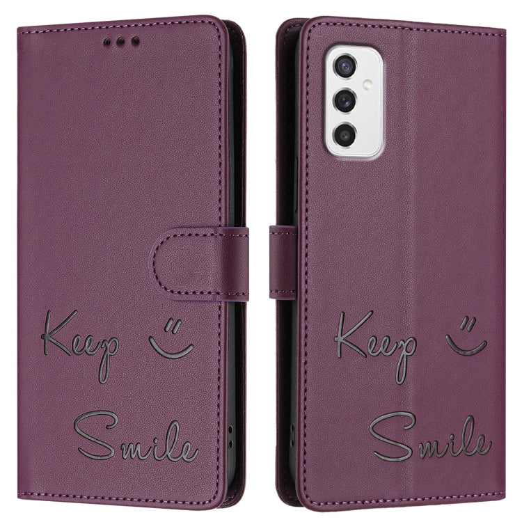 For Samsung Galaxy M52 5G Smile Embossing RFID Leather Phone Case