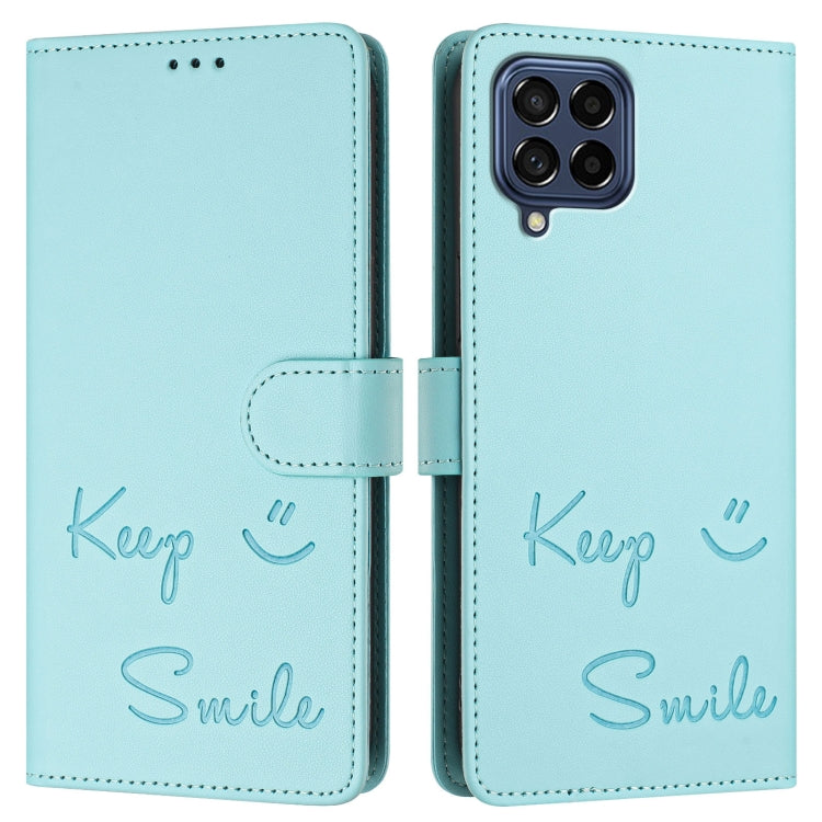 For Samsung Galaxy M53 5G Smile Embossing RFID Leather Phone Case