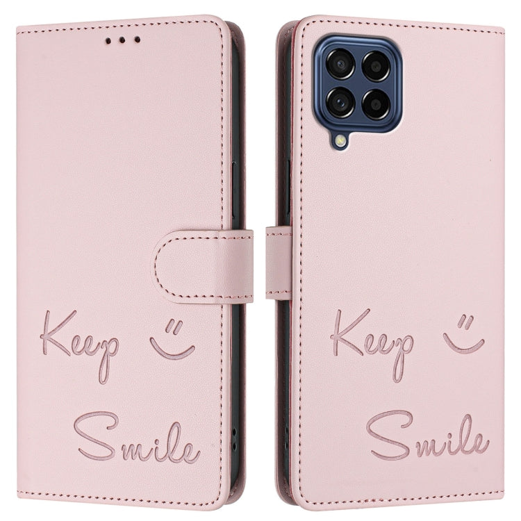 For Samsung Galaxy M53 5G Smile Embossing RFID Leather Phone Case
