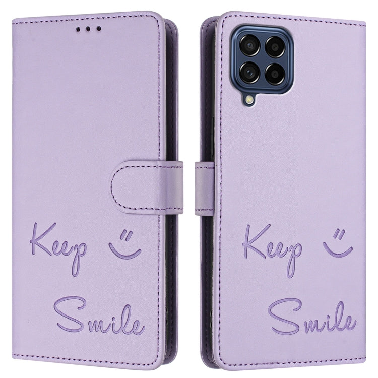 For Samsung Galaxy M53 5G Smile Embossing RFID Leather Phone Case