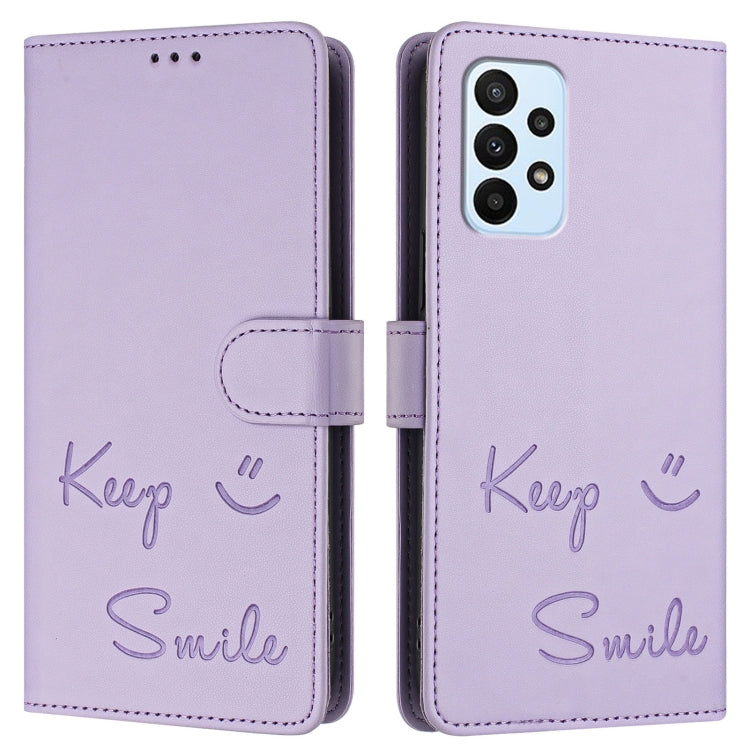 For Samsung Galaxy M23 5G / M13 4G Smile Embossing RFID Leather Phone Case