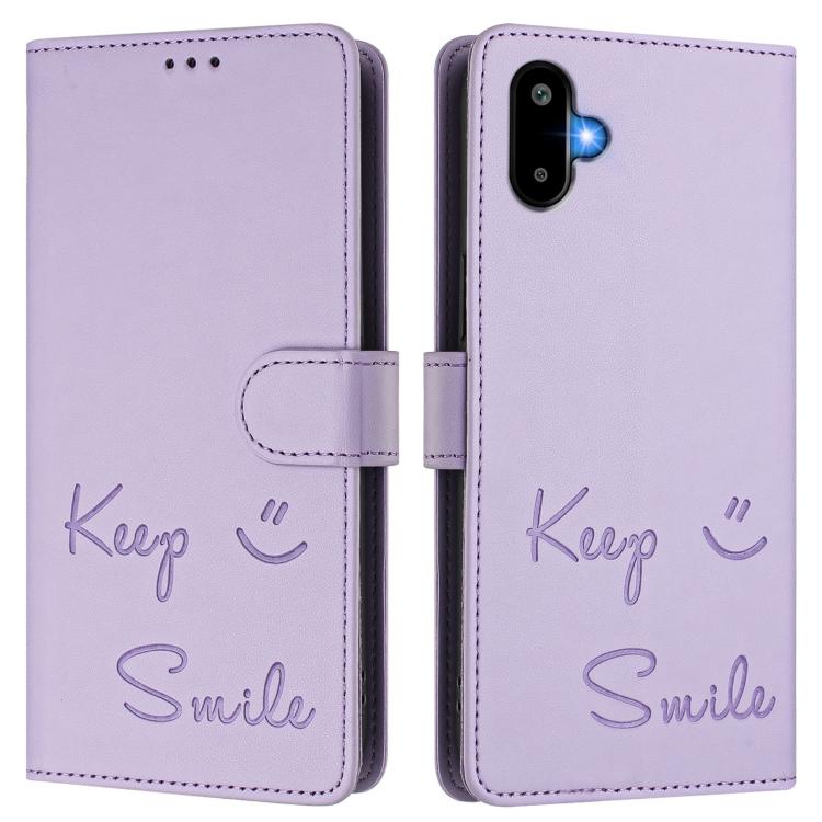 For Samsung Galaxy F06 5G / M06 5G Smile Embossing RFID Leather Phone Case