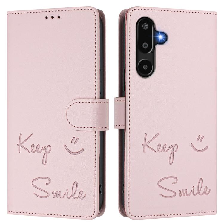 For Samsung Galaxy F16 5G / M16 5G Global Smile Embossing RFID Leather Phone Case