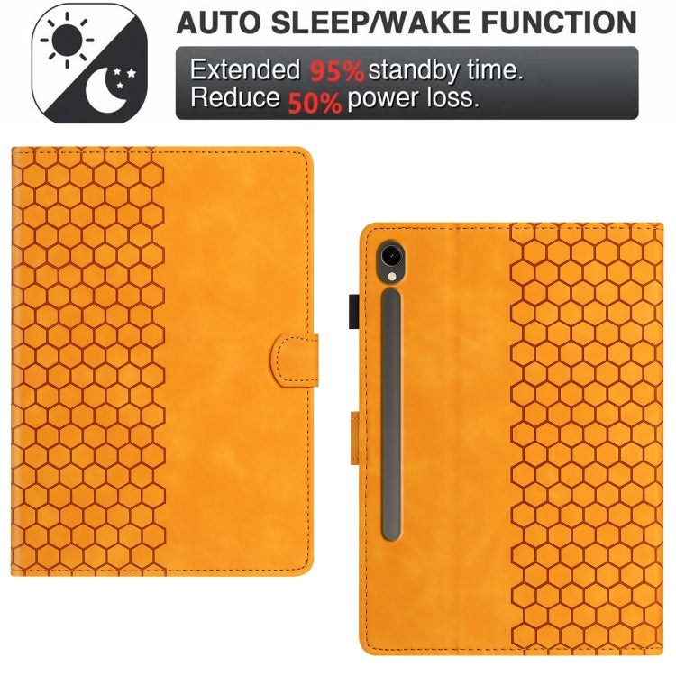 For Samsung Galaxy Tab S9 / S9 FE Honeycomb Embossed Leather Smart Tablet Case