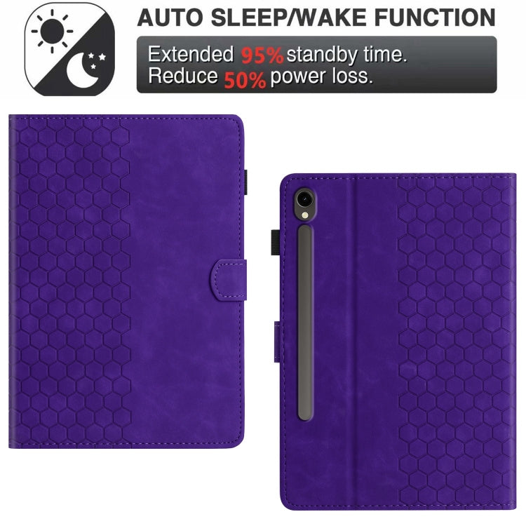 For Samsung Galaxy Tab S9 / S9 FE Honeycomb Embossed Leather Smart Tablet Case