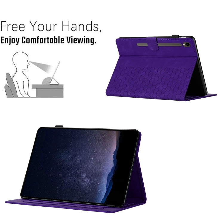 For Samsung Galaxy Tab S9 / S9 FE Honeycomb Embossed Leather Smart Tablet Case