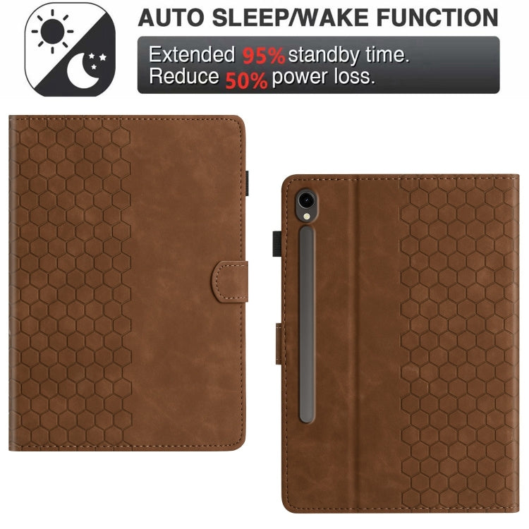 For Samsung Galaxy Tab S9 / S9 FE Honeycomb Embossed Leather Smart Tablet Case
