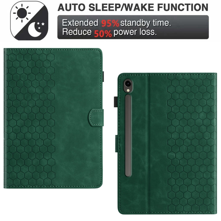 For Samsung Galaxy Tab S9 / S9 FE Honeycomb Embossed Leather Smart Tablet Case