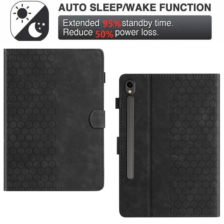 For Samsung Galaxy Tab S9 / S9 FE Honeycomb Embossed Leather Smart Tablet Case