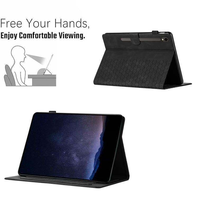 For Samsung Galaxy Tab S9 / S9 FE Honeycomb Embossed Leather Smart Tablet Case