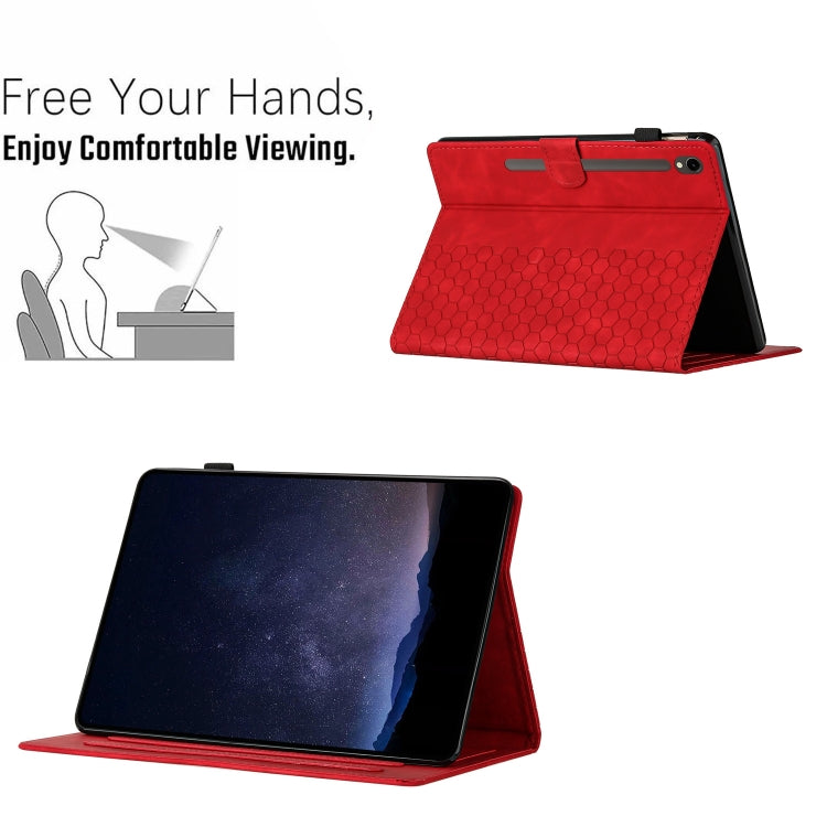 For Samsung Galaxy Tab S9 / S9 FE Honeycomb Embossed Leather Smart Tablet Case