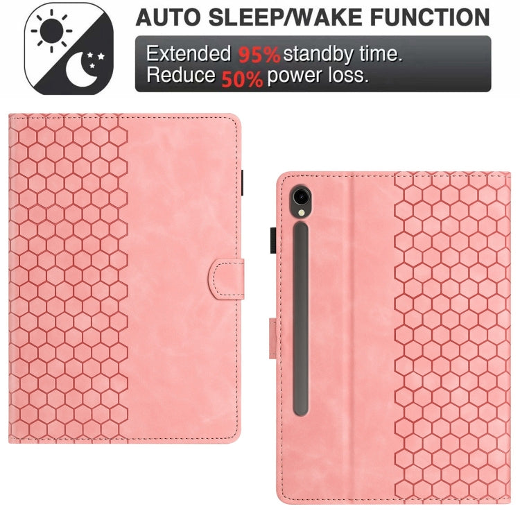 For Samsung Galaxy Tab S9 / S9 FE Honeycomb Embossed Leather Smart Tablet Case