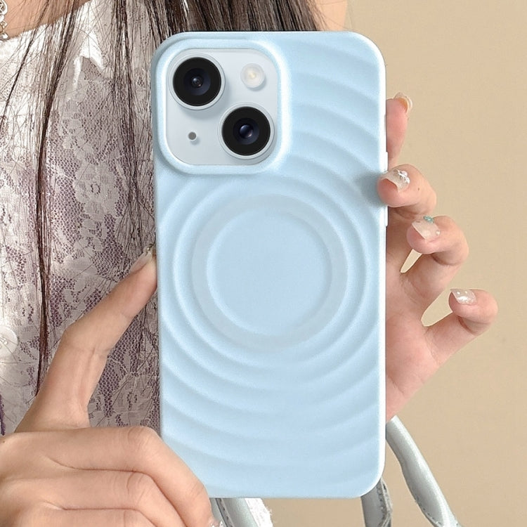 For iPhone 15 Plus Frosted Wave Texture MagSafe Magnetic TPU Phone Case