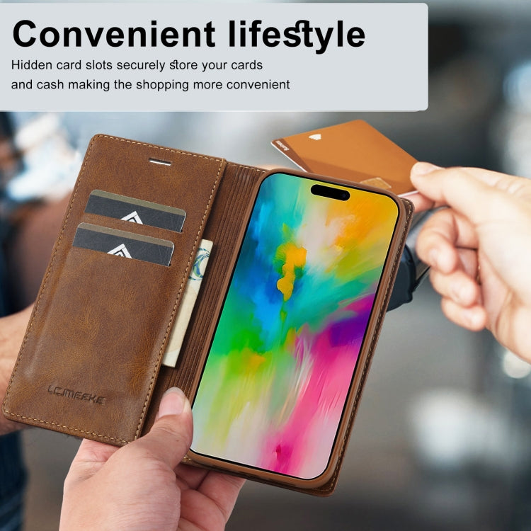 For iPhone 16 Pro Max LC.IMEEKE RFID Anti-theft Leather Phone Case